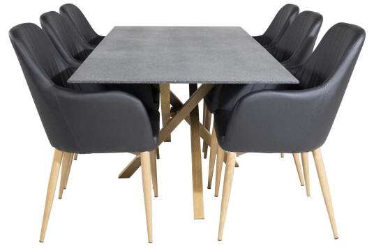 Venture Design Piazza & Comfort spisegruppe Grå/svart 6 st stoler & bord 180 x 90 cm