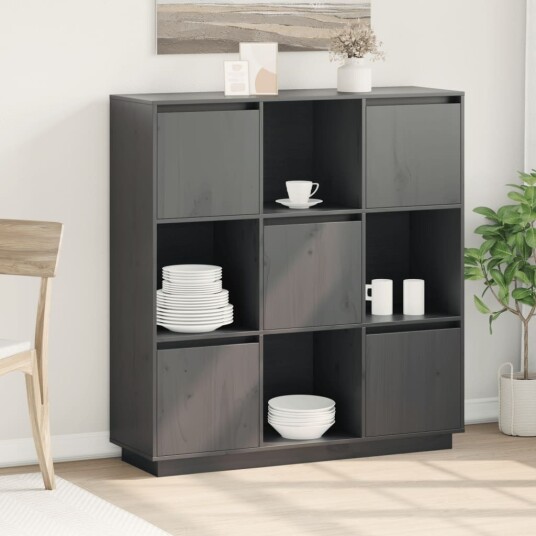 vidaXL Highboard grå 110,5x35x117 cm heltre furu