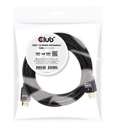 Club 3D HDMI 2.0 kabel med Ethernet 15 m - Støtte for 4K og 120Hz, Svart