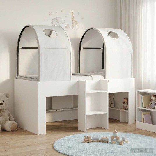  Seng med Tunnel 4 pcs Hvit Konstruert tre