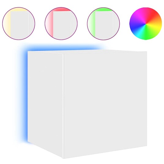  Vegghengt TV-benk med LED hvit 40,5x35x40 cm 837246