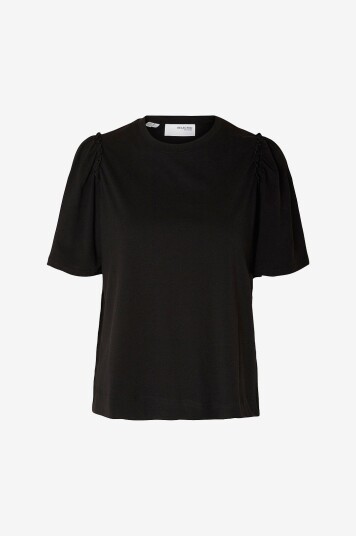 Selected Femme Topp slfPenelope 2/4 Ruffle Tee Svart