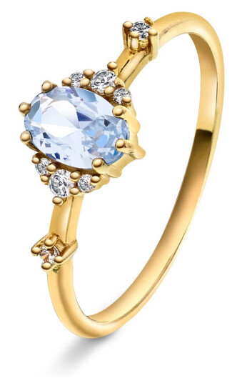 Pan Jewelry Ring i 585 gult gull med zirkonia og syntetisk blå spinell