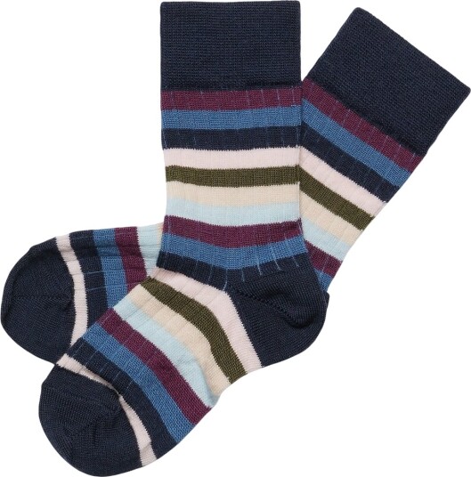 FUB Sokker 2 pack Ull Dark Navy/Multi Stripe FUB 22/24 Sokker Armygrønn Blå Bordeaux Lyseblå Marineblå Rosa
