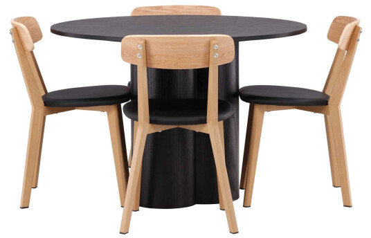 Venture Design Olivia & Sanjos spisegruppe Natur/svart 4 stoler & bord 110 cm