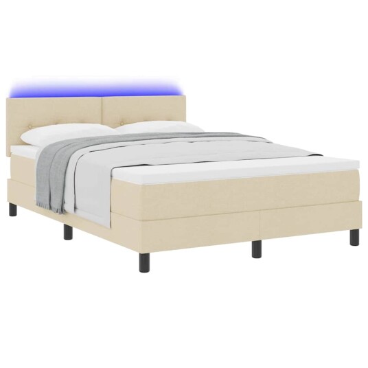 Boksfjær Seng med madrass med LED Krem 140 x 190 cm stoff