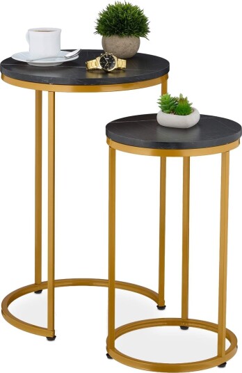 Hekkebord i marmorlook – sett med 2 metallben