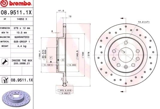 Bremseskive BREMBO 08.9511.1X