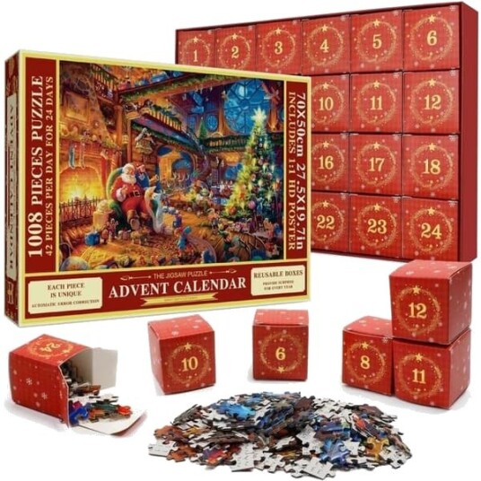 Adventskalenderpuslespill 2025 1008 brikker 24 dagers julekalender for barn og voksne Perfekt