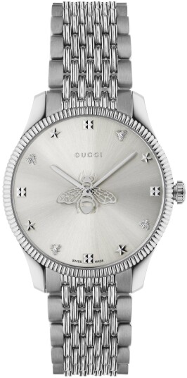 Gucci Dameklokke YA1264153 G Timeless Sølvfarget/Stål Ø36 mm Gucci Dameklokke YA1264153 G Timeless Sølvfarget/Stål Ø36 mm