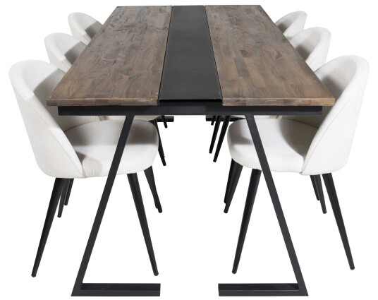 Venture Design Jakarta & Velvet spisegruppe Natur/beige 6 st stoler & bord 200 x 90 cm