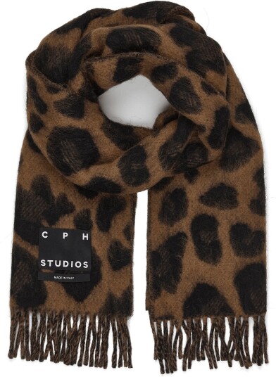 Copenhagen Studios Cph Shawl 15 Wool Mix Dark Brown Leo - DARK BROWN LEO - One Size