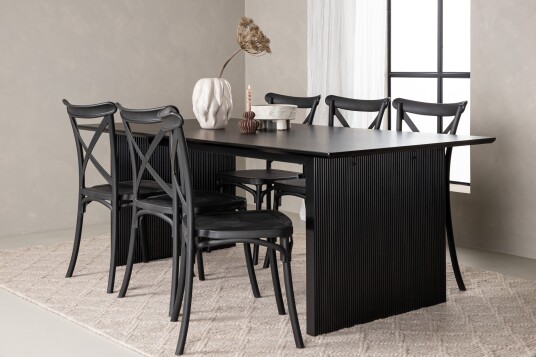 Venture Home Spisegruppe Sicharo 200 cm Rektangulær med 6 Crosetto Stoler Svart