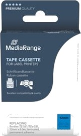 Mediarange   Laminert   Permanet Adhesiv   Sort På Blått   Rull 1,2 Cm X 8 M 1 KassettEr Hengeboks   Merketape Alternativ For: Brother Tz 531 Brother Tze 531   For Brother P Touch Pt 1010 1080 1090 1230 1290 1880 2100 2430 2700 9800,