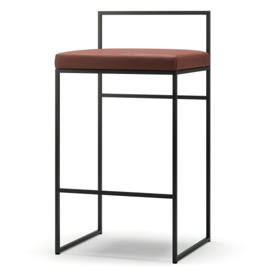 Department Barstol med Ryggstøtte 80 cm Svart / Brunt Skinn