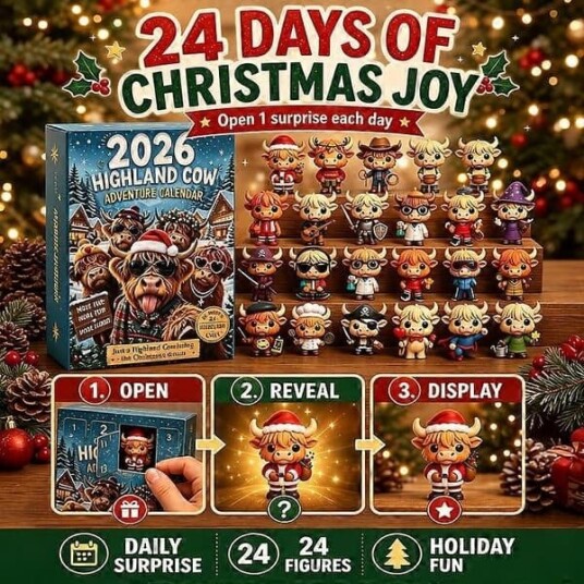Julen 2026 Highland Ku Julekalender 24 Dager Nedtelling Blindboks Sett Søte Mini Highland Ku Figurer Samling Ferie Overraskelsesgaveeske f