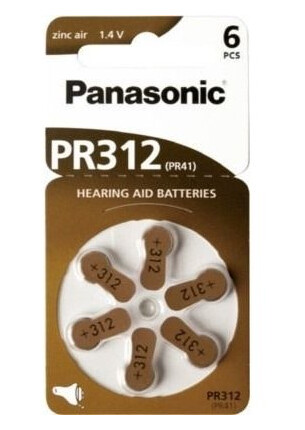 Panasonic PR312 Zink-Luft Høreapparatbatteri 6 Stk. 1.4V