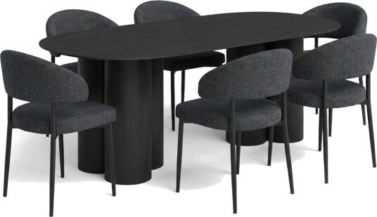 Juno spisegruppe rektangulær 220 cm svart med 8 Sawako spisestoler Svart Juno spisegruppe rektangulær 220 cm svart med 8 Sawako spisestoler Svart