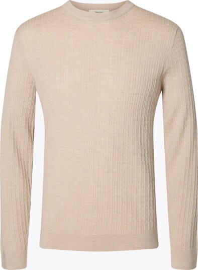 Selected Homme Tray Long Sleeve Knit Merino Cable Crew Beige L