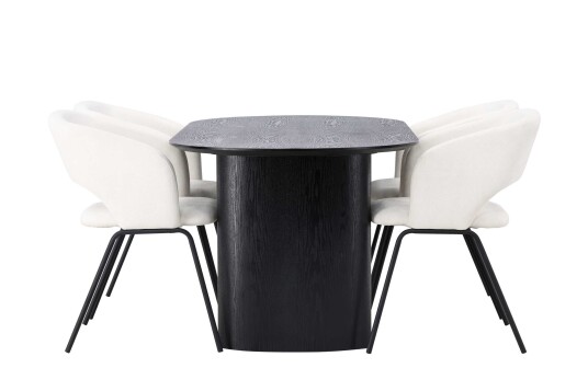 Venture Design Isolde & Day spisegruppe Offwhite/svart 4 stoler & bord 180 x 90 cm