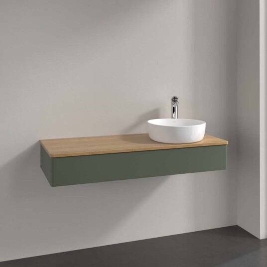 Villeroy & Boch Antao Servantskap med 1 skuff 120x50x19 cm u/lys Grønn Matt/Eik Villeroy & Boch Antao Servantskap med 1 skuff 120x50x19 cm u/lys Grønn Matt/Eik