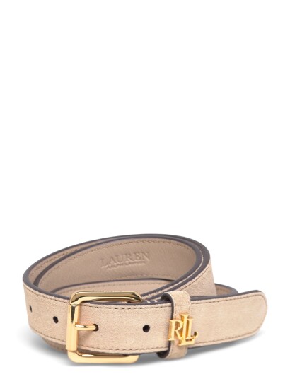 Lauren Ralph Lauren Logo Keeper Suede Skinny Belt   Gold   XS