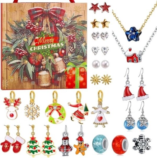 Adventskalender Charm Armbånd 2025 for jenter og kvinner 24 dagers smykke halskjede armbånd lagesett   Jule nedtellingsgaver