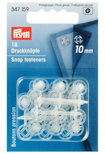 Trykknapper til å sy på 18 stk x 10 mm plastik