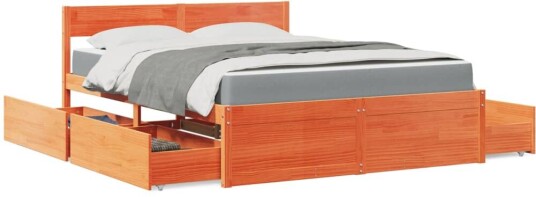 Seng med skuffer og madrass voksbrun 160x200 cm heltre furu 8721102667923