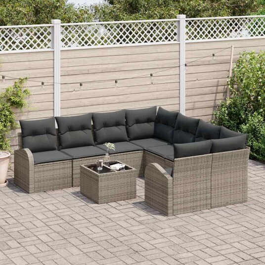 vidaXL Sofa sett 9 stk. 8-Antall seter Grå polyrotting