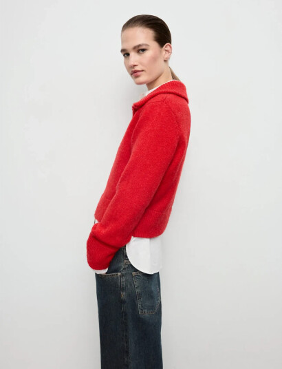 Mango Cardigan With Shirt Collar   Red   M