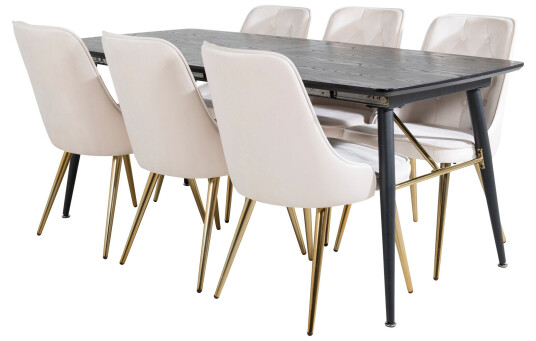 Venture Home Gold Spisegruppe Forlengningsbar 180 220 cm Rektangulær med 6 Velvet Stoler Beige