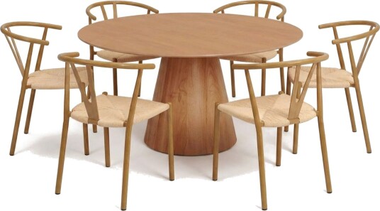 Siena spisegruppe rund 150 cm eik med 6 Elysia spisestoler Eik