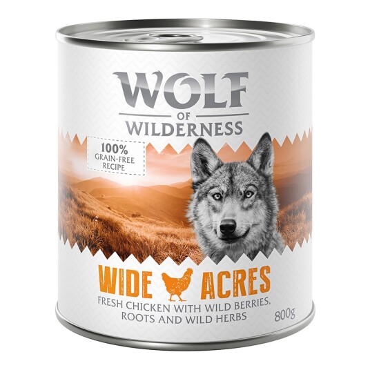 Økonomipakke Wolf Of Wilderness Adult 24 X 800 G Single Protein Wide Acres Kylling