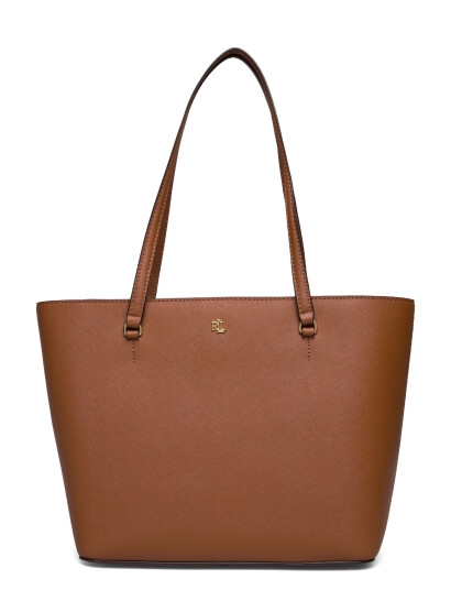Lauren Ralph Lauren Crosshatch Leather Medium Karly Tote - Brown - ONE SIZE