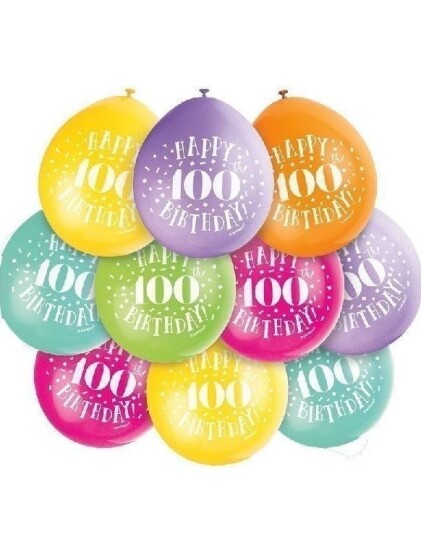 Happy 100th Birthday 10 stk Flerfarget Ballonger 23 cm