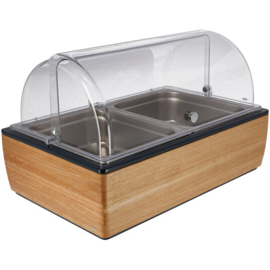 VEGA Buffetsystem komplett Montana eik 10 cm rustfritt stål 2 x GN 1/2; Størrelse GN 1/1, 55.4x35.2x29.9 cm (LxBxH); Eik/Transparent/Stålgrå; Rektangulær