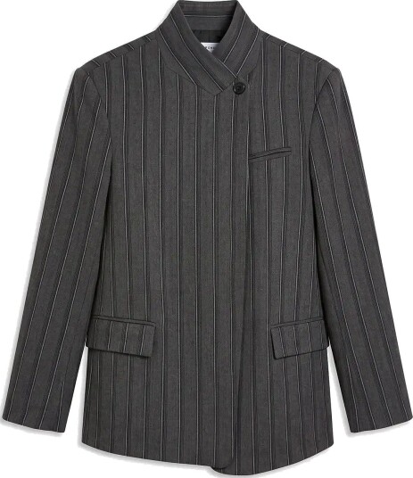 Topshop Tsalaz Pinstripe Highneck Blazer - CHARCOAL GRAY - 36