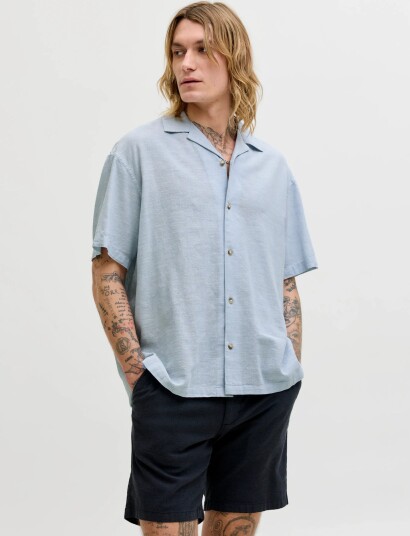 Jack & Jones Jjesummer Linen Blend Resort Shirt Ss Sn   Blue   XL
