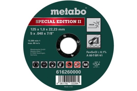 Metabo Kutteskive 125mm for Rustfritt Stål med Flatt Senter Metabo Kutteskive 125mm for Rustfritt Stål med Flatt Senter