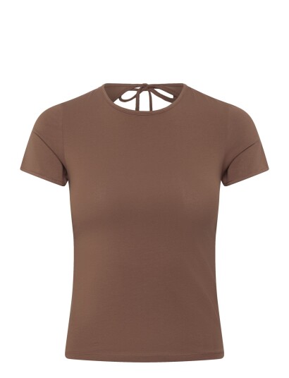 Monki Slim Short-Sleeved Open-Back Top - Brown - XXS