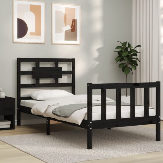 vidaXL Sengeramme med hodegavl svart 3FT single heltre