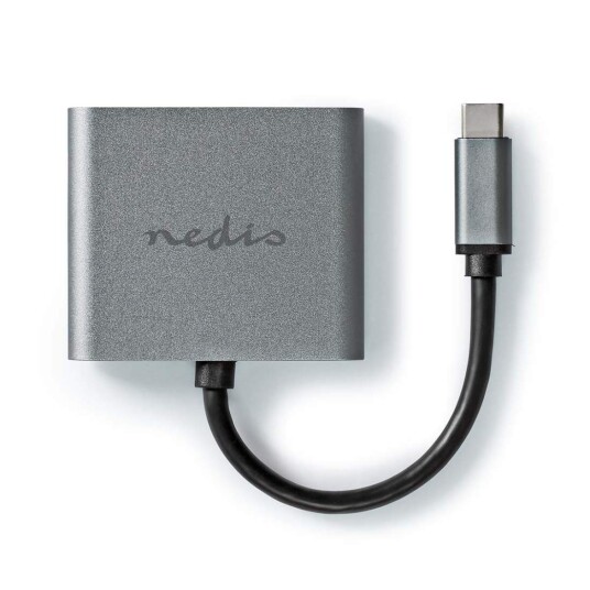 Nedis USB Multi port Adapter 3.2 Gen 1 Usb c Hann 2x HDMI 0.10 M Rund Nikkel Belagt PVC Sort Konvolutt