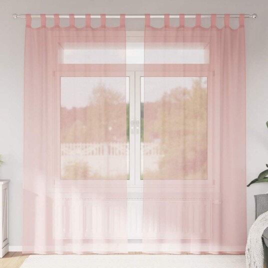 Voile gardiner med stanglommer 2 stk rosa 8721158552143