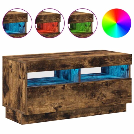 vidaXL TV-benk med LED-lys røkt eik 80x35x40 cm
