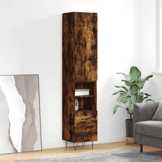 vidaXL Highboard røkt eik 34,5x34x180 cm konstruert tre 8720845483722