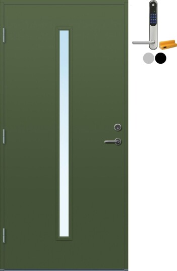 Ytterdør Bygg1 Hovdeby Frostet glass med Yale Entrus BxH: 80x200 cm, Høyre, NCS S-6020-G30Y, Grønn, Yale Sølv