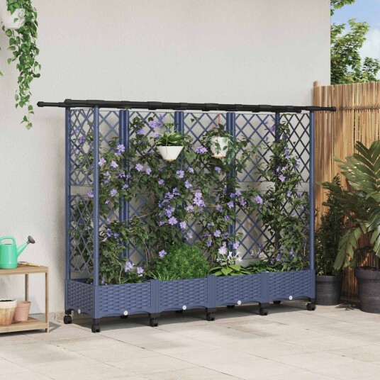 vidaXL Hevet Bed med Trellis og Tak Grå 202,5 x 40 x 127 cm PP