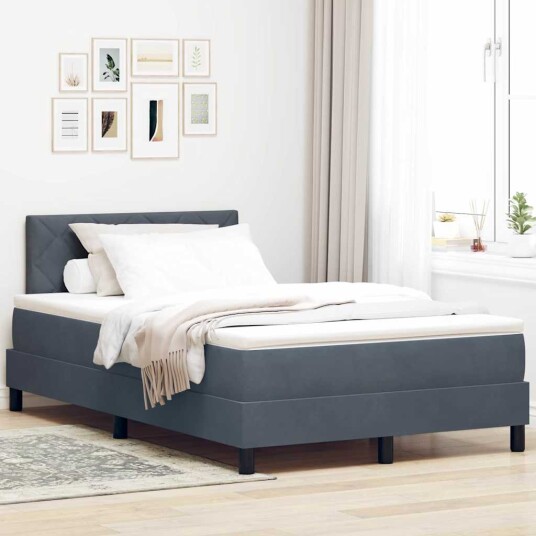 Box Spring Seng med Madrass & LED Mørkegrå 120x200 cm Fløyel