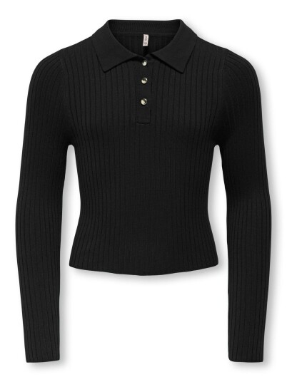 Kids Only Mila Long Sleeve Rib Button Polo Neck Knit Sort 122/128